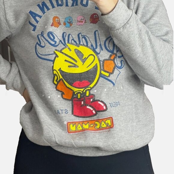 PacMan Sweater M Grey VIntage Game Sweatshirt Soft Gamer Pullover Crew Neck Top - Picture 4 of 5